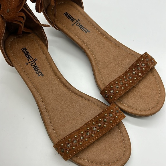 Minnetonka Savona Fringed Sandals‎ Women's 6 Brown Leather Moccasins - Picture 7 of 8